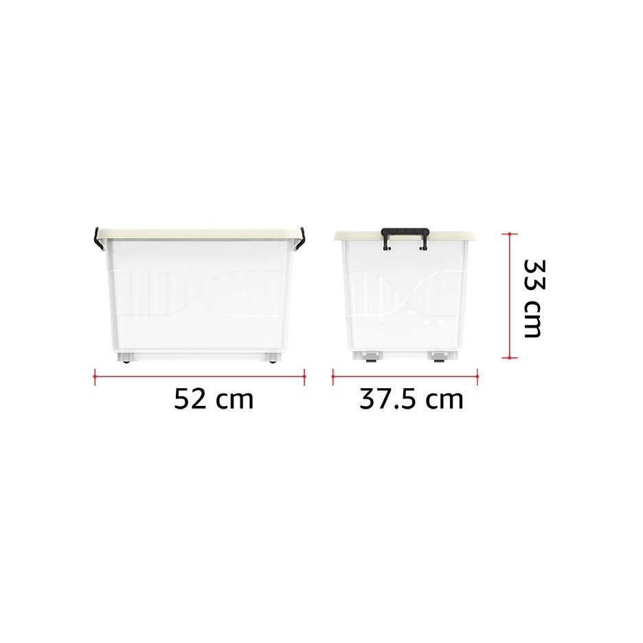 Boite de rangement transparente avec roues et couvercle verrouillable 33 L