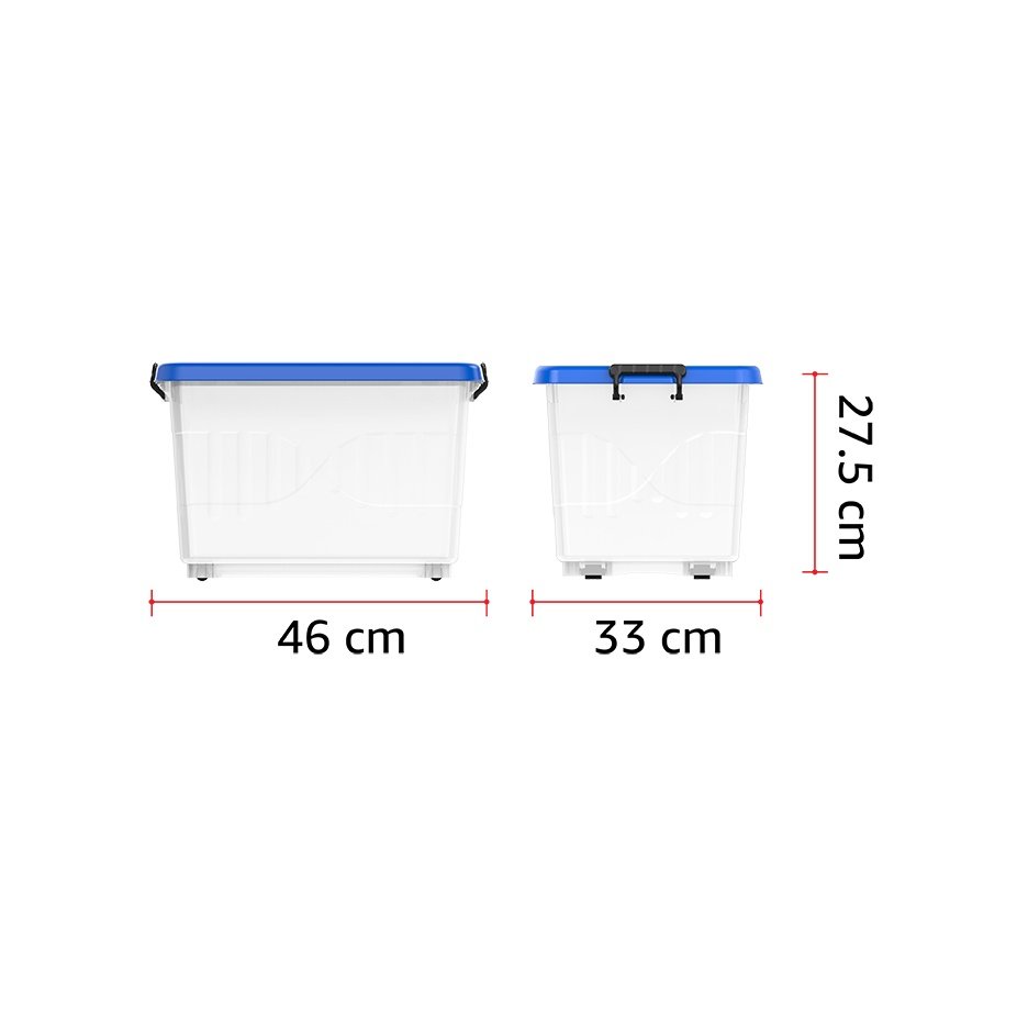 Boite de rangement transparente avec roues et couvercle verrouillable 22 L
